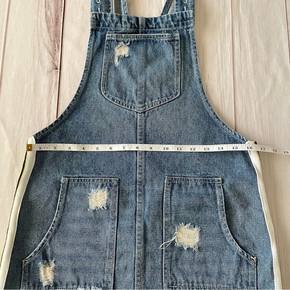 Dance & Marvel Denim Overall Dress Women’s S Blue Retro Stripe Distressed Skirt - Picture 10 of 13